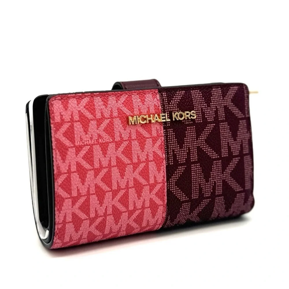 Michael Kors Medium Bifold Zip Chain Wallet Ox Blood Multi